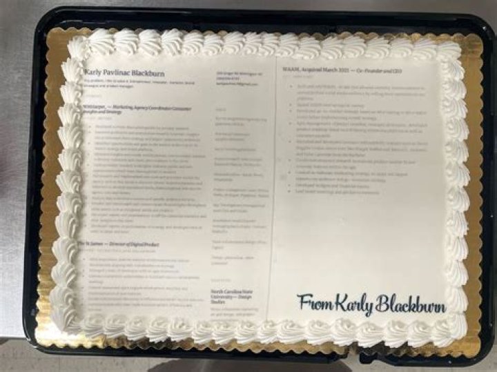 
North Carolina Woman Prints Resume On Cake for Nike Job Application 