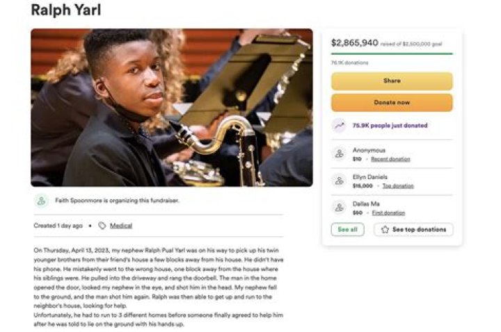 
Ralph Yarl GoFundMe raises more than $400,000 for 16-year old mistakenly shot in the head 